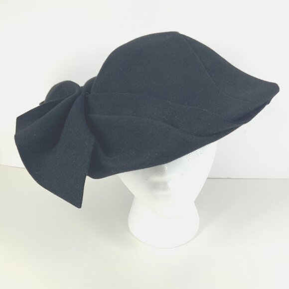Vintage 40s G Howard Hodge Black Felt Hat w/ Oversized Bow – Classic Dress Style main image 4